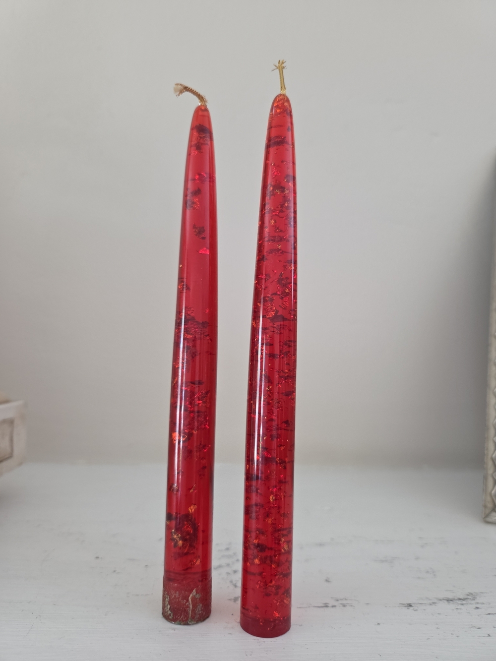 Vintage MCM Red Lucite Acrylic 8" Candles